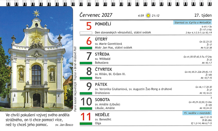 Katolický kalendář s citáty svatých 2027