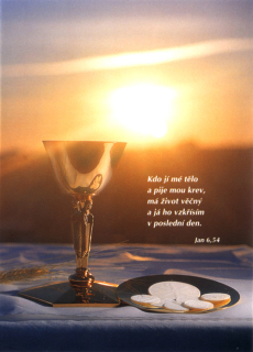 Upomínka na 1. svaté přijímání • Kalich a miska a východ slunce
